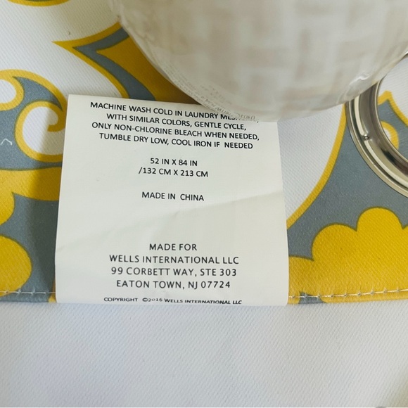 Set of 6, 52”x84” grommeted grey/white/yellow curtain panels - Picture 4 of 4